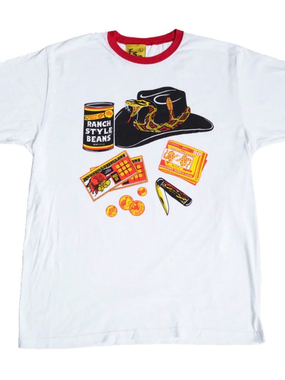 Casual White Ringer Tee with Red Trim & Western Graphic - Picture 2 of 5